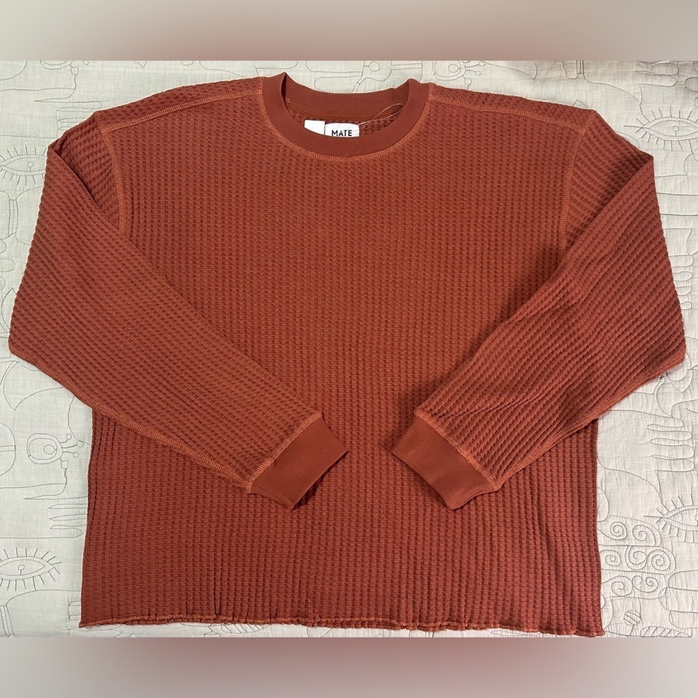 NWOT MATE the Label Organic Waffle Crew Top XS Rust Sample? Oversized